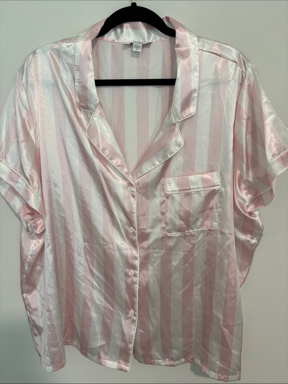 Women's Pink & White Striped Satin Sleep Shirt